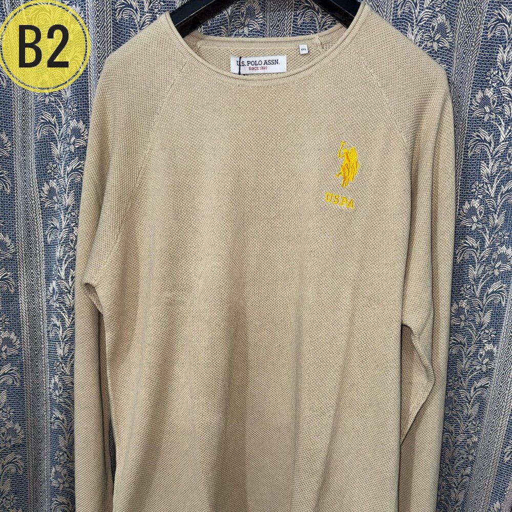 U.S. POLO ASSN. Full Sleeves Plain/Solid Crew Neck Cotton Rich Soft Fabric Beige